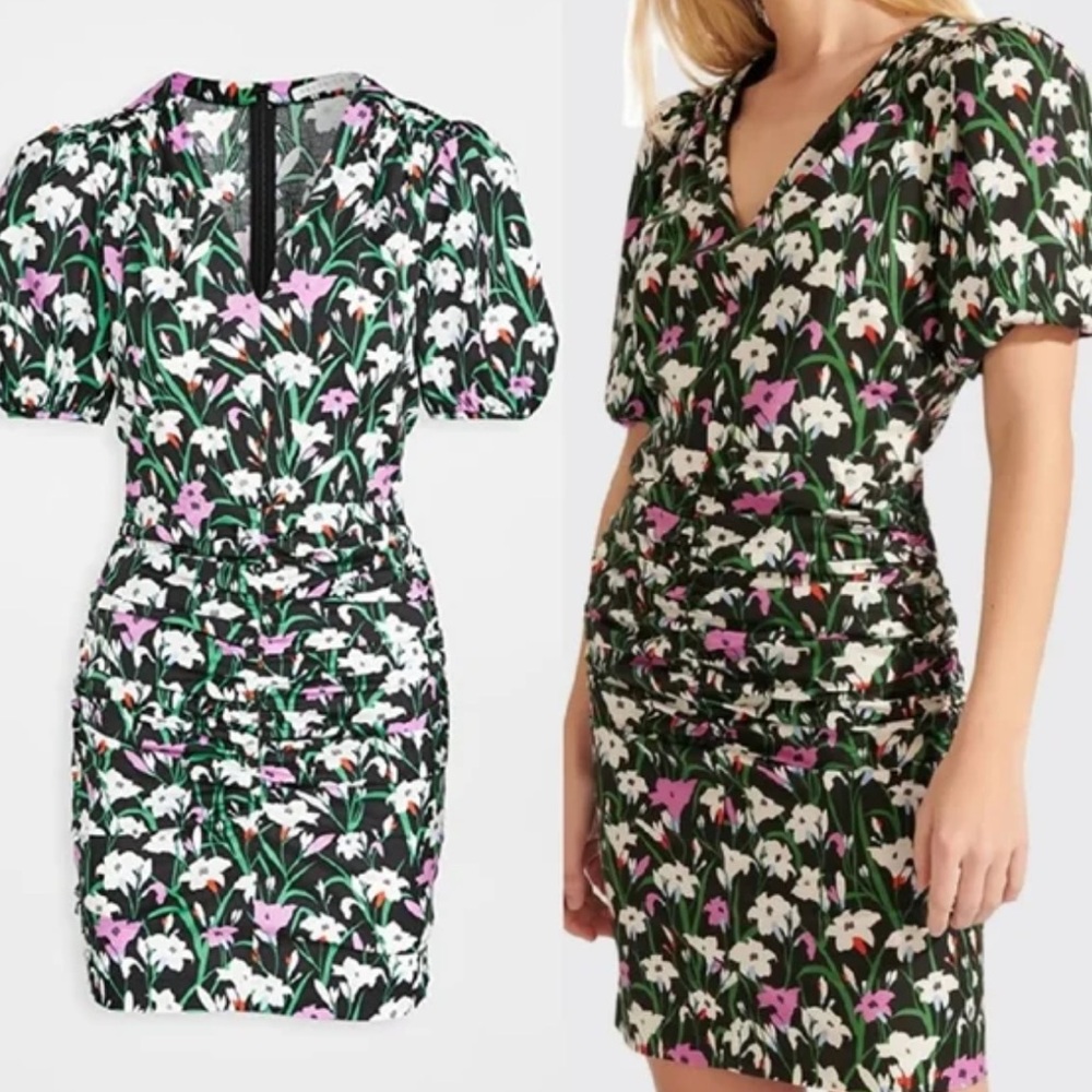 Veronica Beard Black and Pink Floral Mini Dress